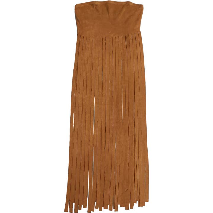 HIDDENBRAND - Wholesale Tank Top - Women's - Strapless bohemia sexy faux suede bandeau fringed maxi top8