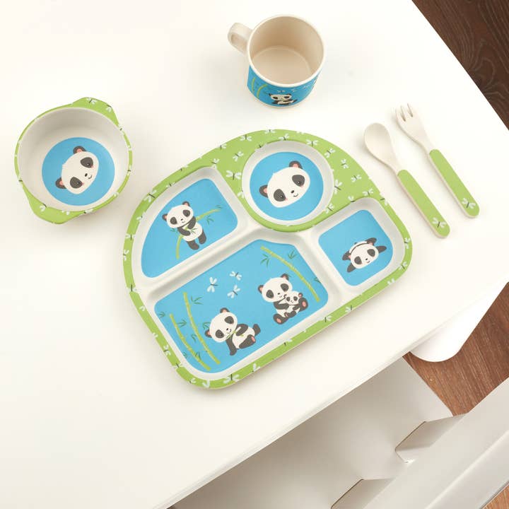 My Funkins - Wholesale Dinnerware Set - Kids & Baby - Five Piece Bamboo Dish Set for Kids - Pandas2
