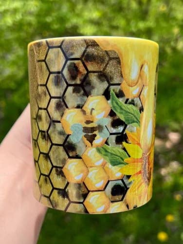 Honey Bee and Sunflower 11 oz Ceramic Mug for wholesale by Kali Sue Vinyl