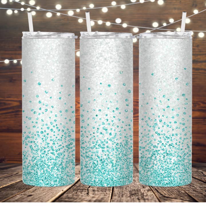 Paillettes bleu sarcelle sur blanc pour la vente par Kazali Creations