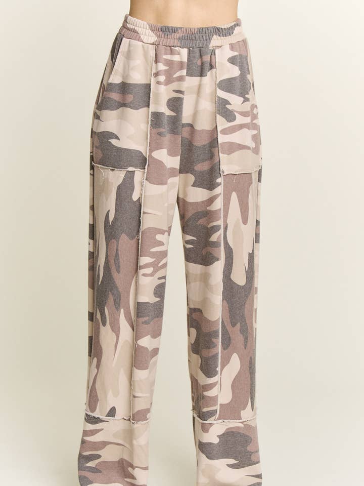Washed Camo Terry Wideleg pants HP6866P3 for wholesale by J.Her