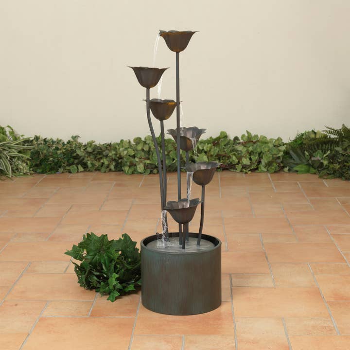 The Gerson Companies - Wholesale Outdoor Ornament/Decor - 35"H Electric Lighted Metal Lily Flower Design Water Fountai
