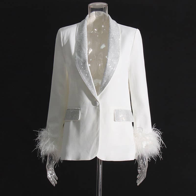 Productseeker - Wholesale Blazer - Women's - BL056 Hot Diamond Feather Panel Slim Fit Blazer1