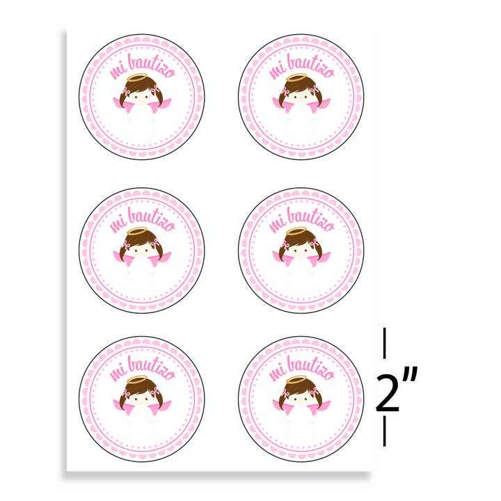 Pink Spanish Baptism Mi Bautizo Sticker Labels - 24 Labels for wholesale on Faire