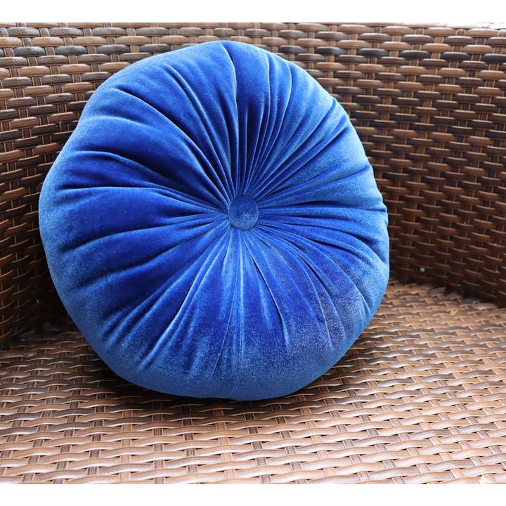Blue Velvet Round Soft Pillow Decorative Circle Cushion Boho for wholesale by Phionah by Phionah Llc