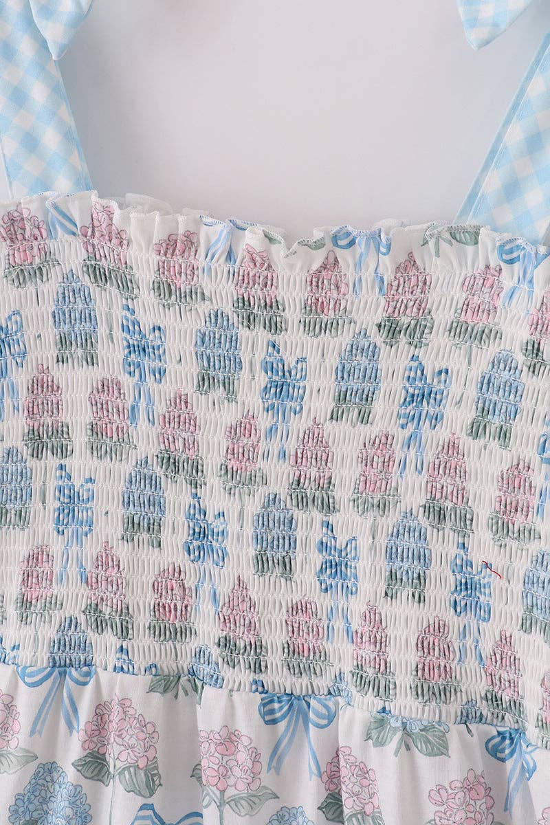 Aspen Rain Boutique - Wholesale Mommy & me sets - Blue hydrangea bow smocked mom&me dress1