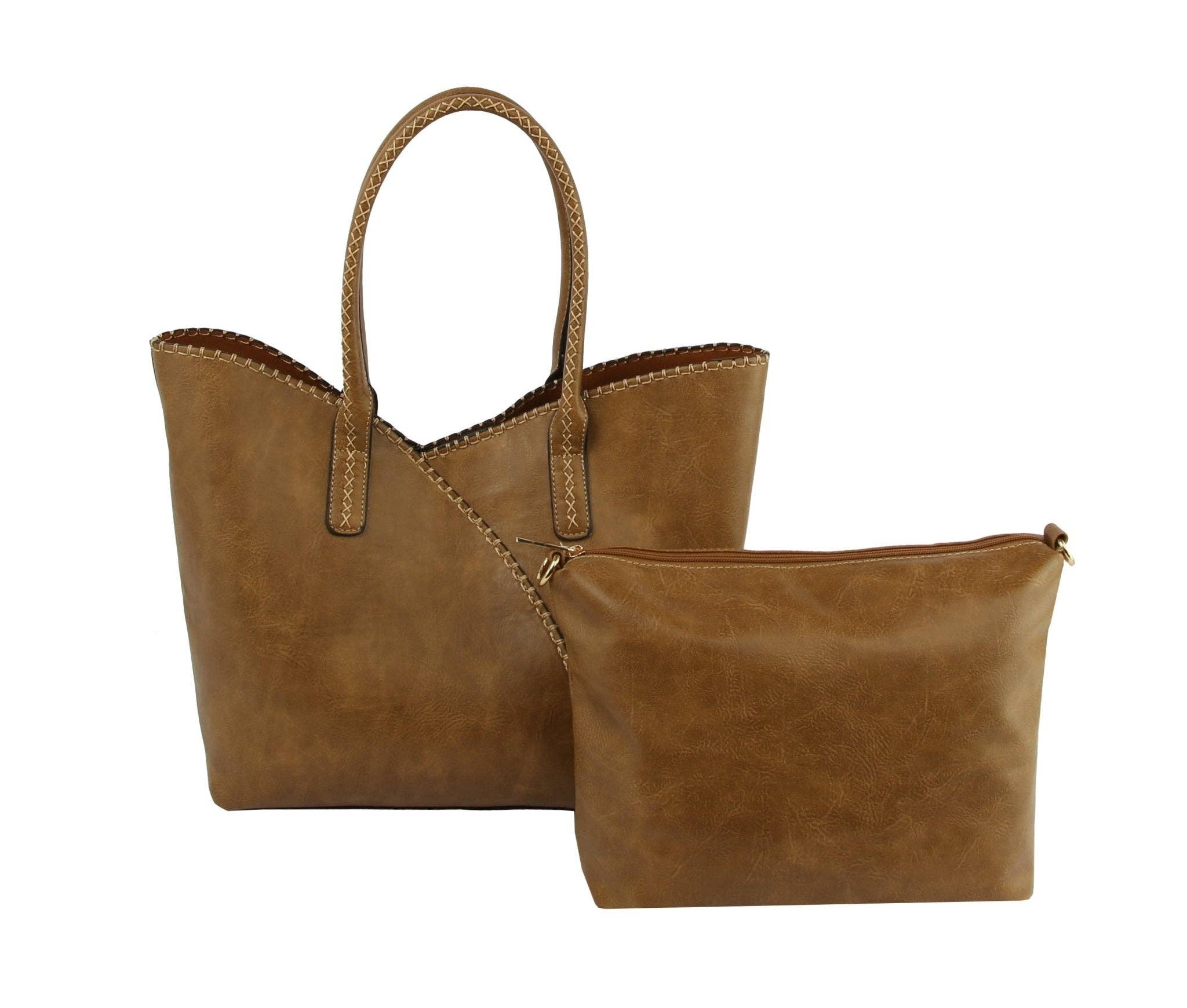 MiMi Wholesale - Wholesale Tote Bag - Women's - COL001-2 2-in-1 Stitch Trim Detail Shoulder/Tote Set Bag22