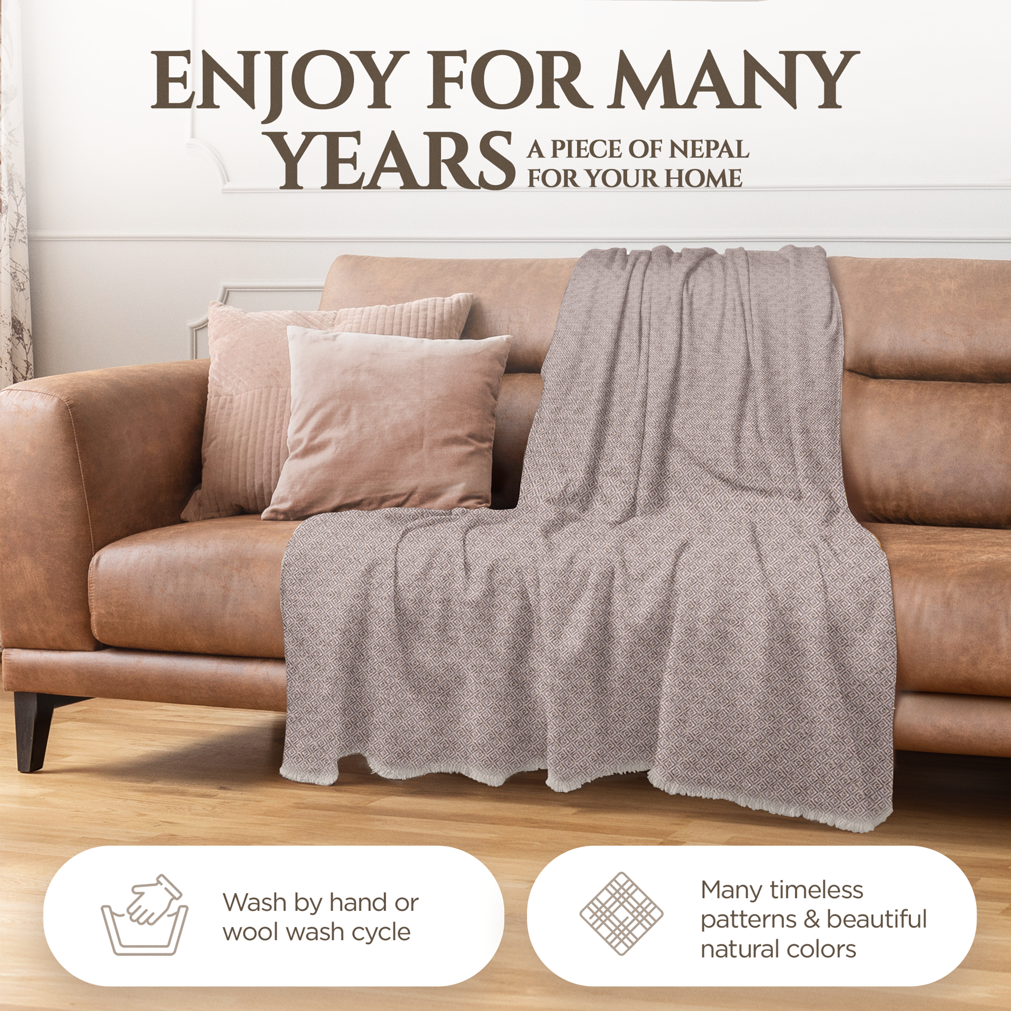 yanopurna - Wholesale Throw Blanket - Cashmere blanket with checkered pattern - grey-brown6