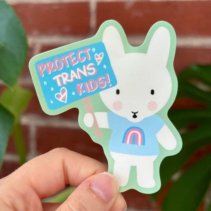 Clem & Co. - Wholesale Sticker - Clem the Bun says "Protect Trans Kids" Sticker0