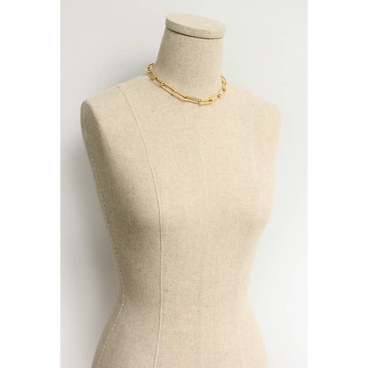 David Aubrey Jewelry - Wholesale Link & Chain Necklace - DOR615 18k matte gold paperclip chain necklace2