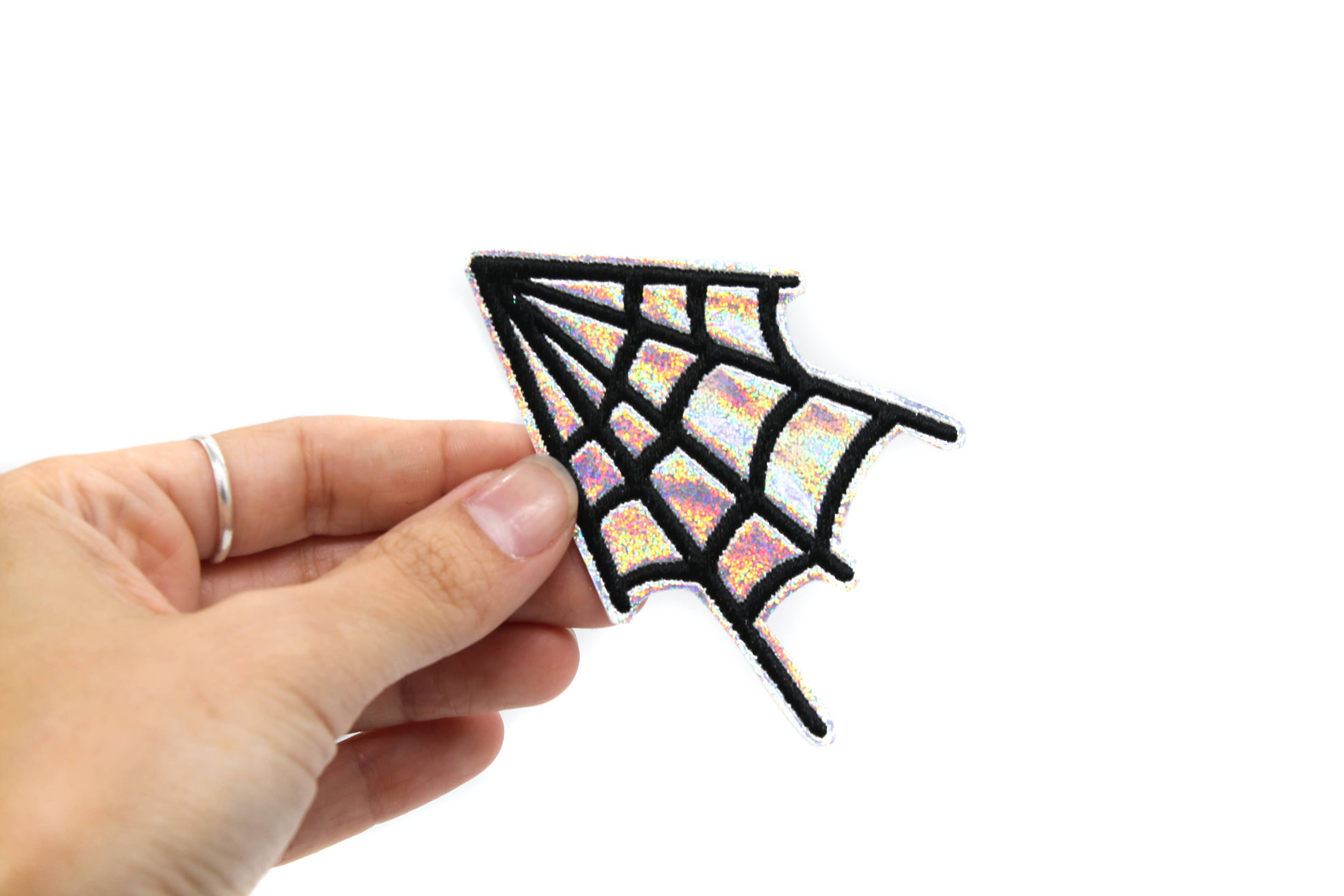Project Pinup – Engroshandel Patch – Sølv Glitter Holografisk Spider Web Jern på Vinyl Patch