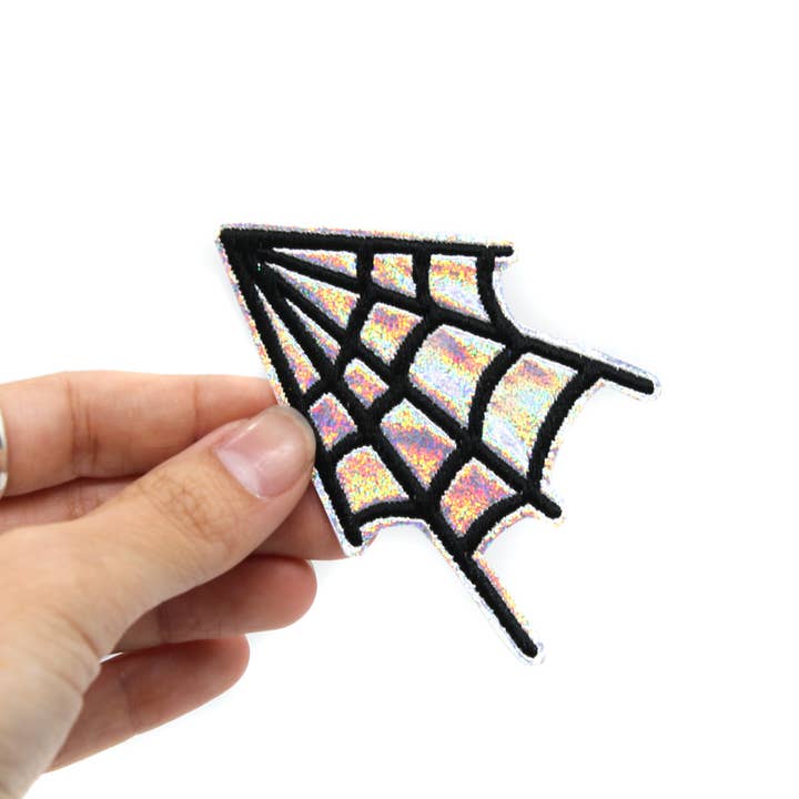 Project Pinup - Wholesale Patch - Silver Glitter Holographic Spider Web Iron On Vinyl Patch