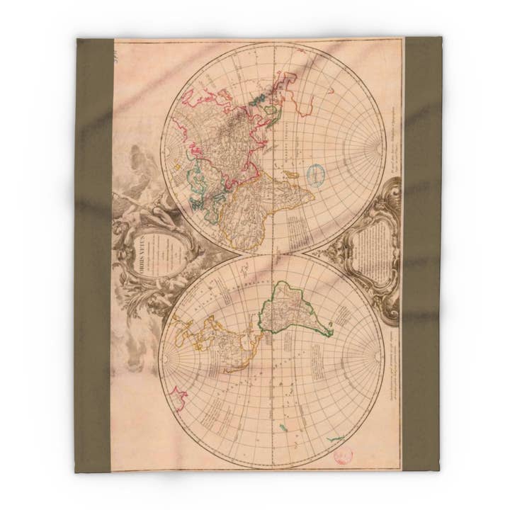 Fleece Blanket, Old World Vintage Map - MUDDY GREY for wholesale by MARA Style