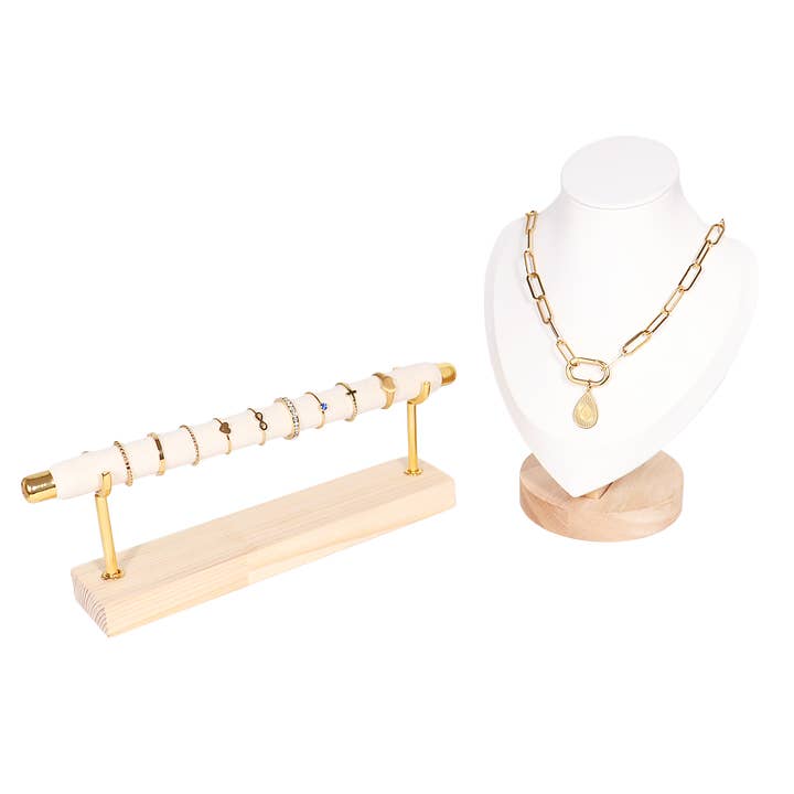 WJW - Wholesale Jewelry Stand & Display - Natural Wood & Leather Necklace Display