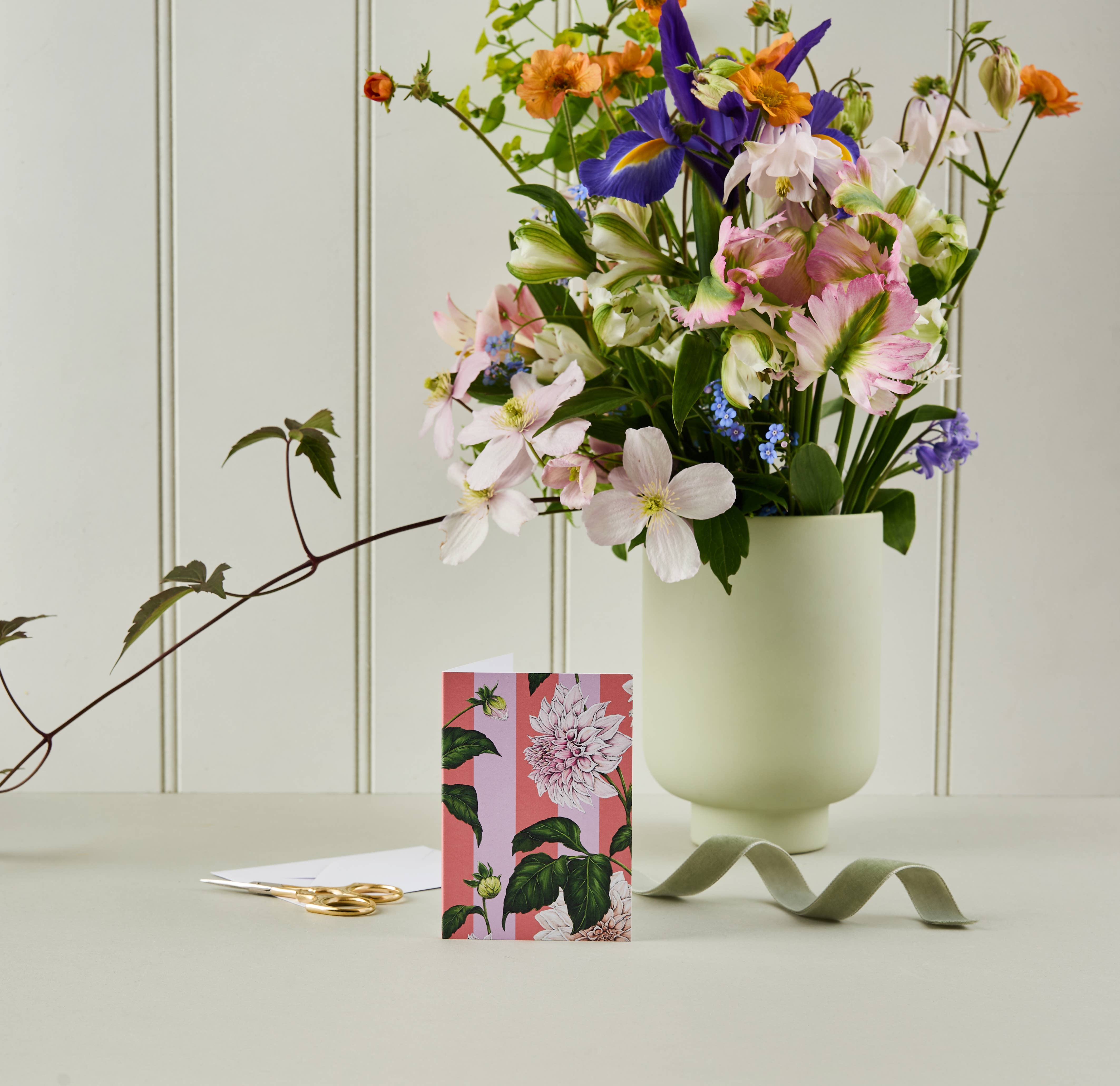 Catherine Lewis Design – wholesale Everyday greeting card – Mini Card - Dahlia Stripe Pink - Blank3