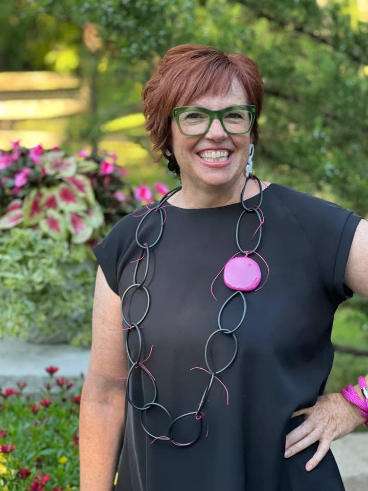 Black Artistic Chunky Necklace with Bold Resin Bead Accent for wholesale by Alter Ego Designs