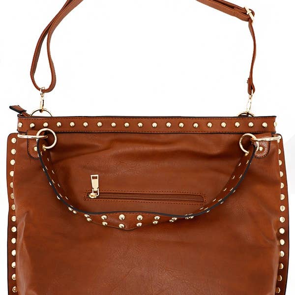 Cap Zone - Wholesale Shoulder Bag - Women's - Vintage American Flag Print Studded Gold Chain Hobo Bag