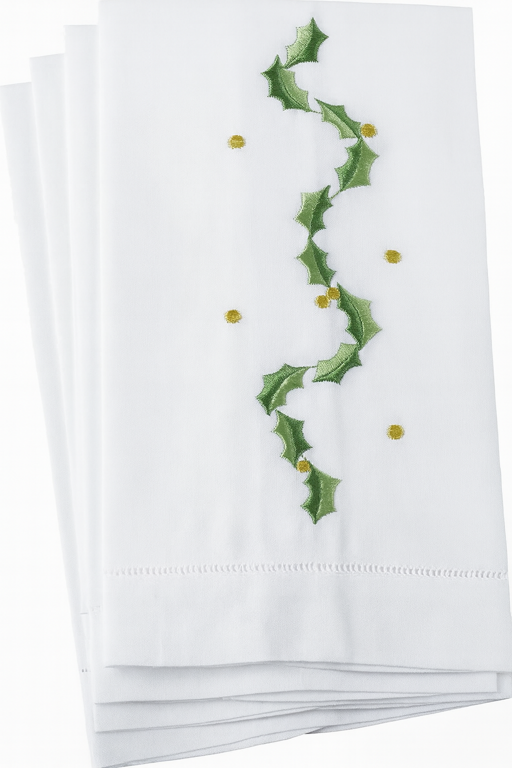 Fennco Styles - Vendita all'ingrosso Asciugamani per le mani - Asciugamano Ospite in Lino-Cotone con Ghirlanda di Foglie di Agrifoglio Ricamate1