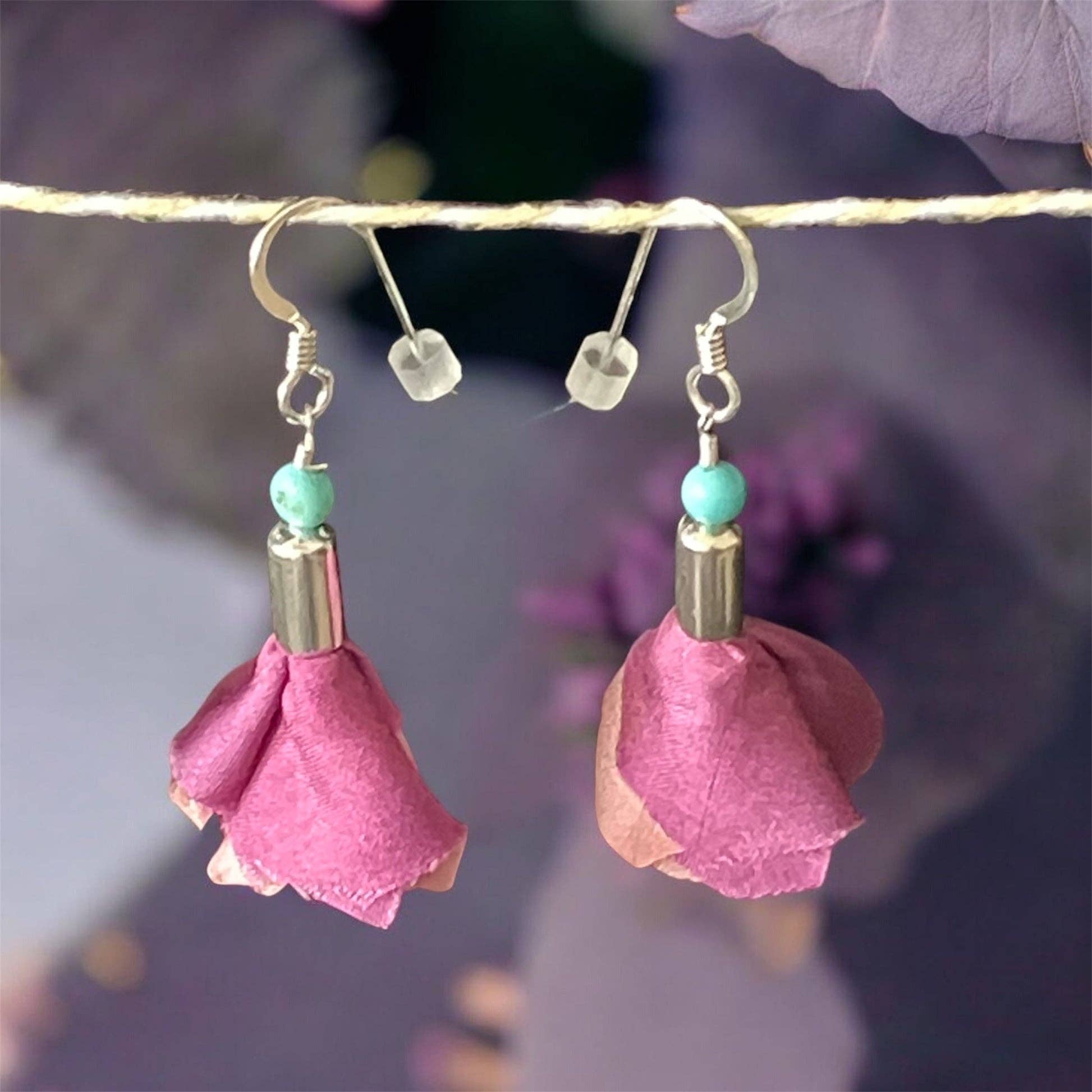 Buckaroo Bling LLC dba Bling Boheme - Wholesale Dangle Earrings - Short Sterling Silver Earrings w/ Pink Flower and Turquoise4