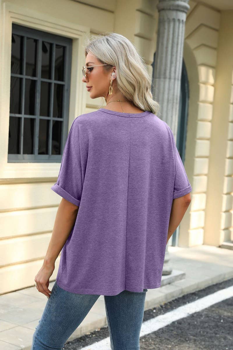 Lily Clothing - Wholesale T-Shirt - Women's - ROUND NECK SOLID COLOR SHORT SLEEVE LOOSE T SHIRT_CWTSTS028025