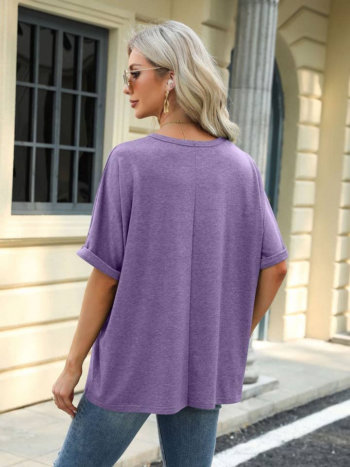 Lily Clothing - Wholesale T-Shirt - Women's - ROUND NECK SOLID COLOR SHORT SLEEVE LOOSE T SHIRT_CWTSTS028025