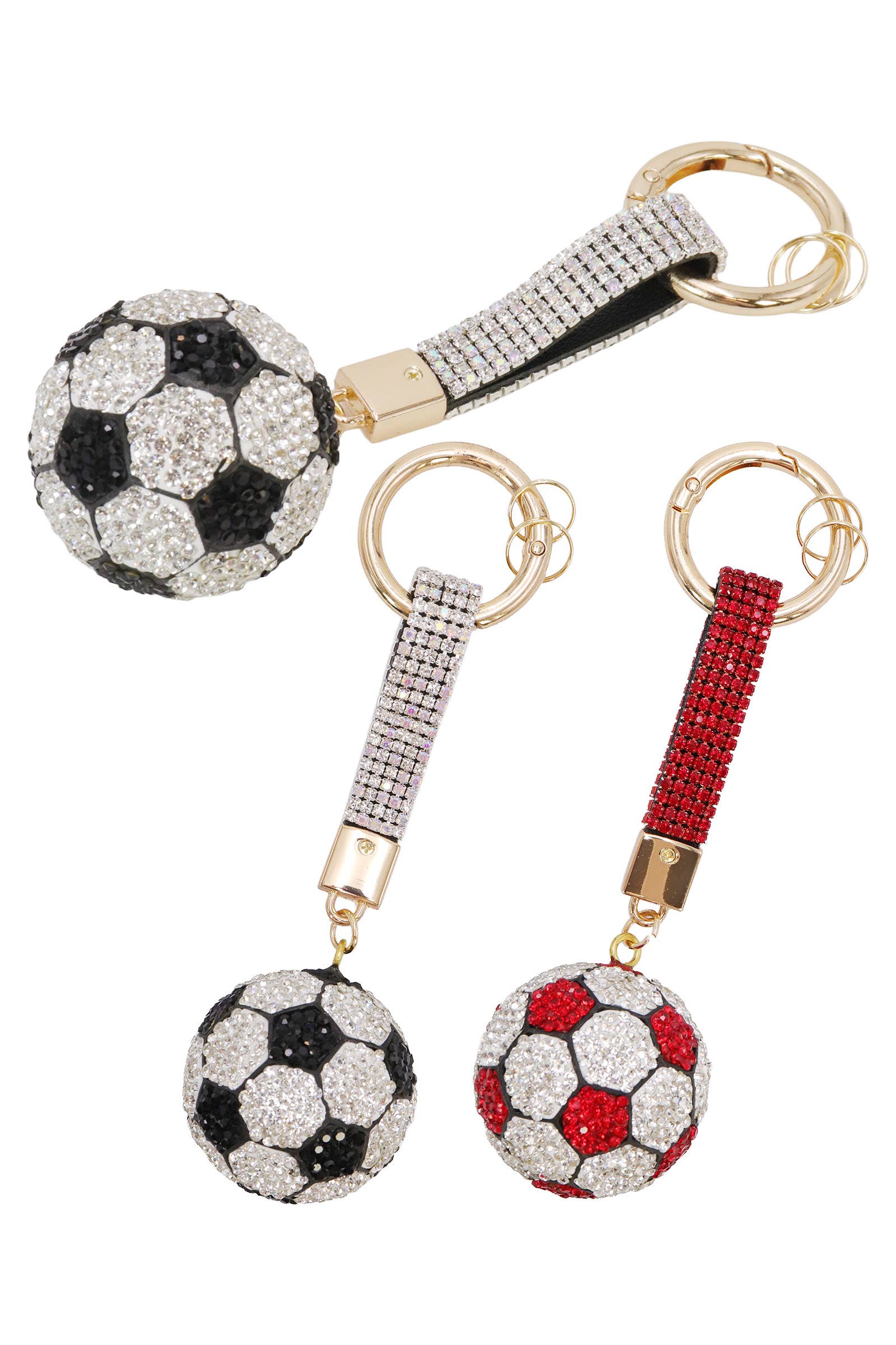 ASSORTED Soccer Ball Bling Crystal Rhinestone Key Ring for wholesale on Faire0