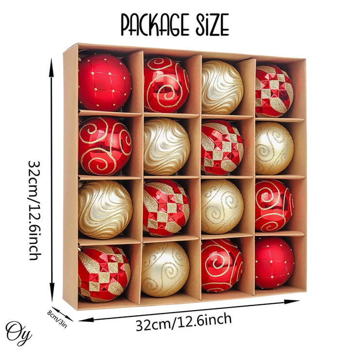 OrnamentallyYou - Wholesale Ornament Set - Glittery Red and Gold Christmas Ornament Bauble Set Bundle