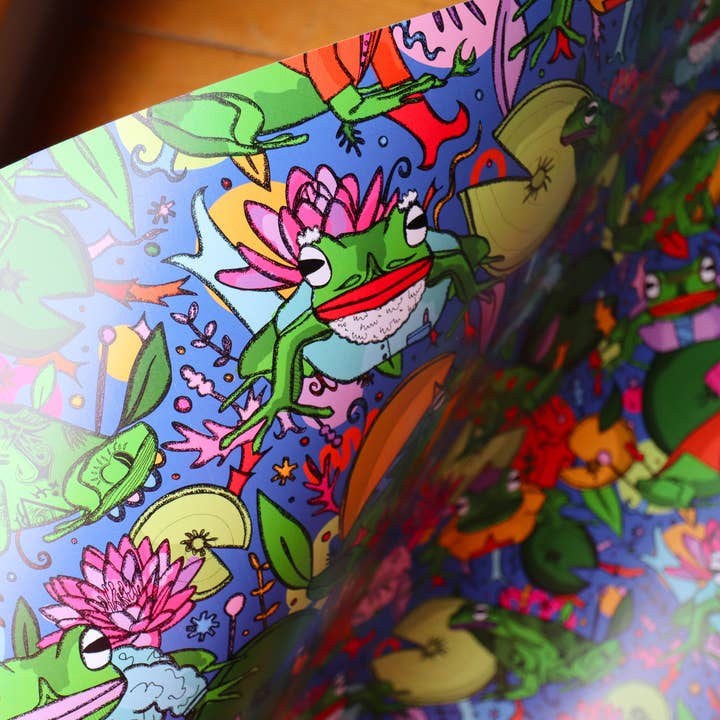 Carta da regalo Frog Pond, confezione regalo blu per la vendita all'ingrosso da parte di Freya Niamh