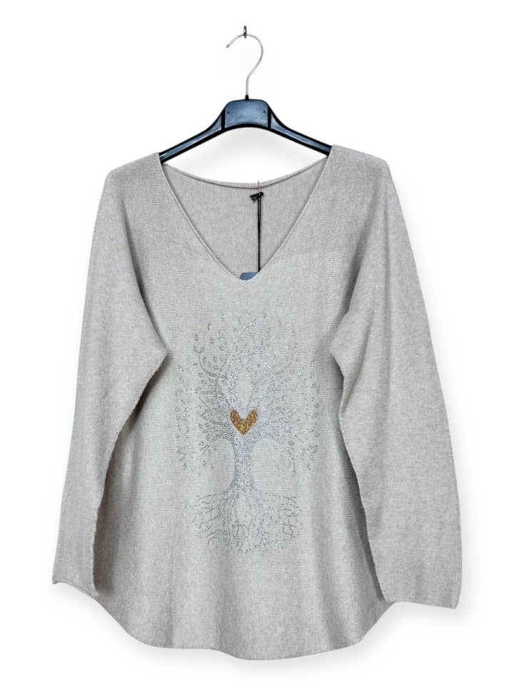 Lucky Nana - Wholesale Knit Sweater - Women's - AH 3166 - V-Neck Sweater Tree of Life25