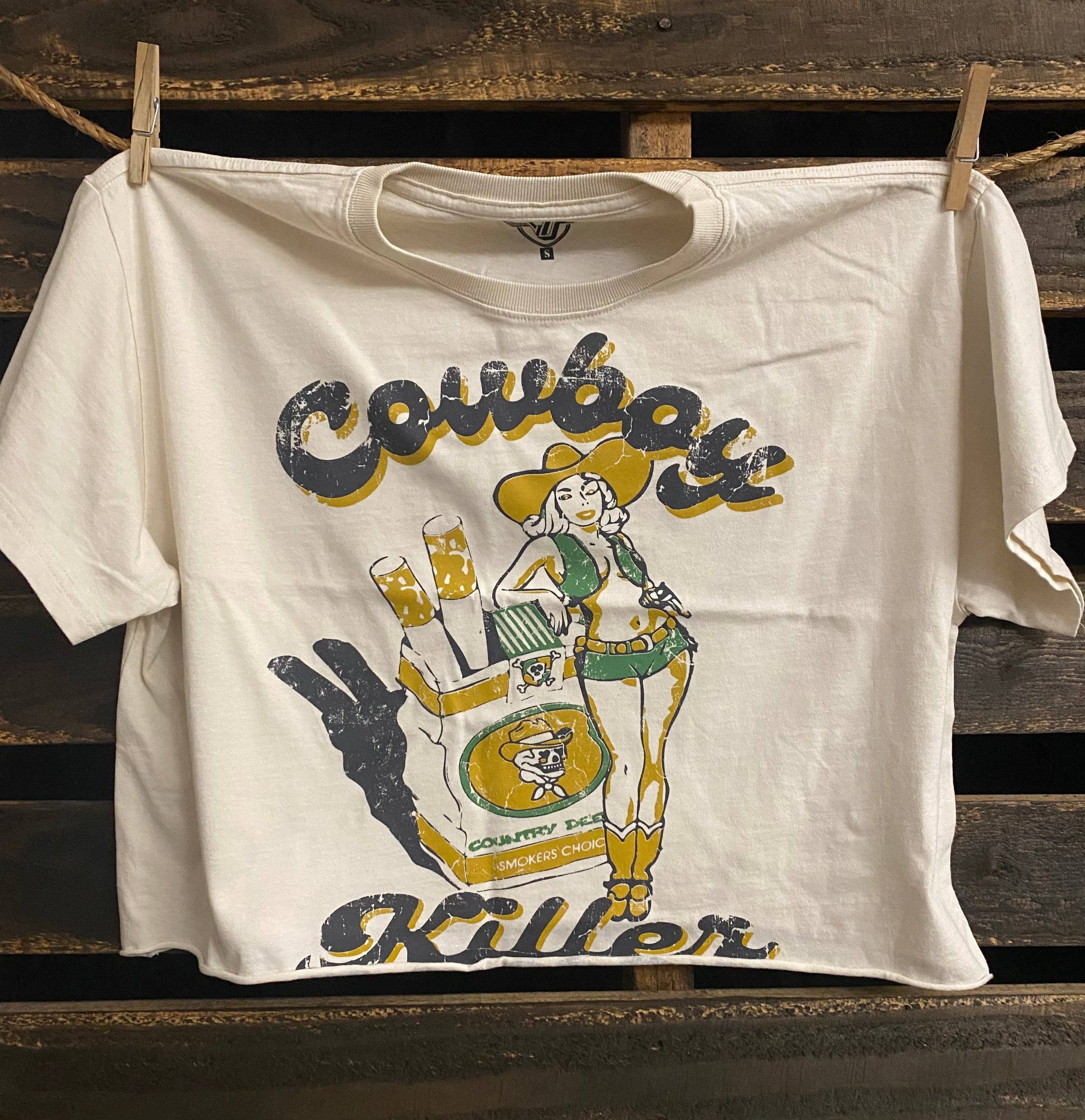 Country Deep Apparel - Wholesale Screen Printed T-Shirt - Women's - Cowboy Killer Relaxed Crop T-shirt2