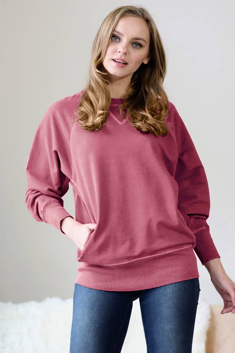 42POPS - Wholesale Sweatshirt - Women's - `.Washed French Terry Pullover With Side Pockets29