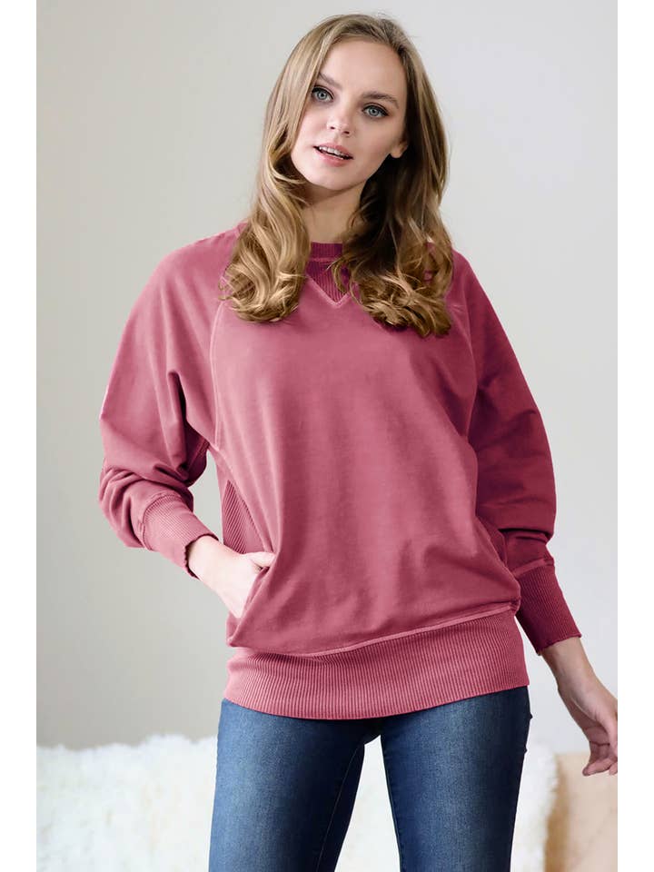 42POPS - Wholesale Sweatshirt - Women's - `.Washed French Terry Pullover With Side Pockets29