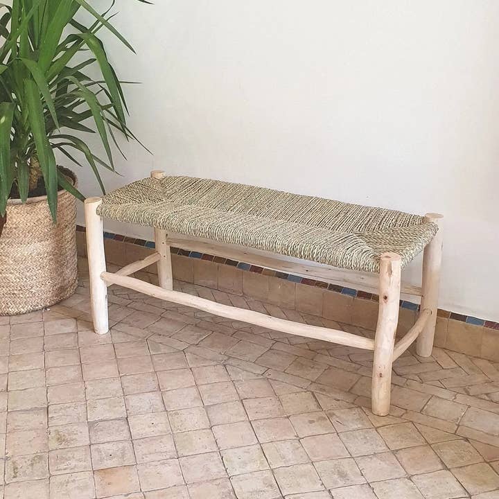 Bänk i massivt trä med naturlig flätning för wholesale av libitiishop