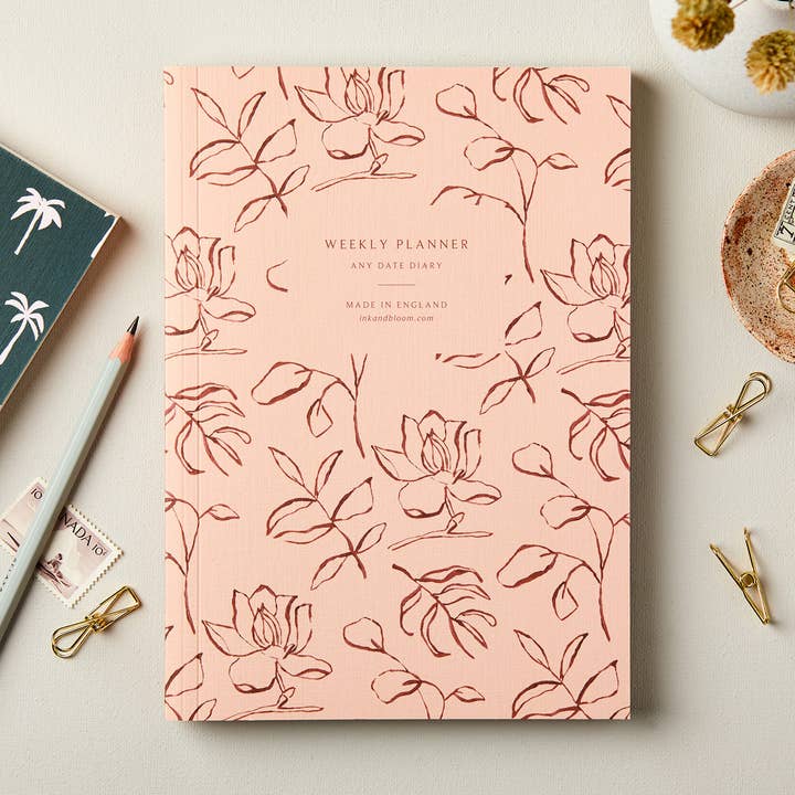 Planner Sem Data Semanal Floral Rosa com Abas Planas por atacado de Ink & Bloom