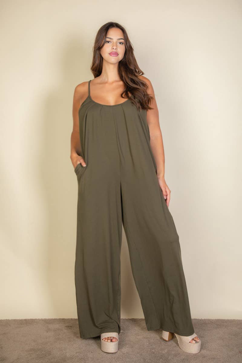 CAPELLA APPAREL - Wholesale Jumpsuit - Women's - Plus Spaghetti strap solid wide jumpsuit6
