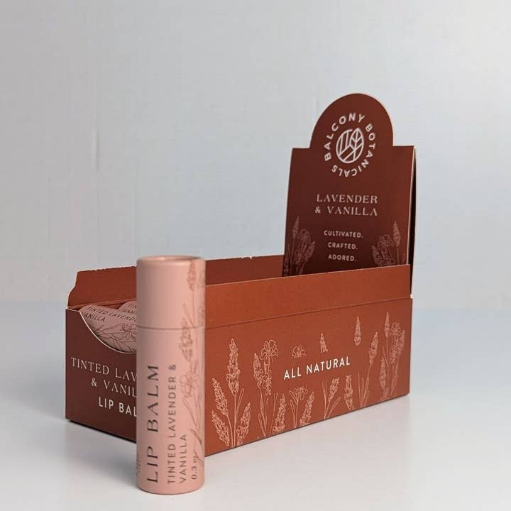 Tinted Lavender & Vanilla Lip Balm for wholesale by Balcony Botanicals