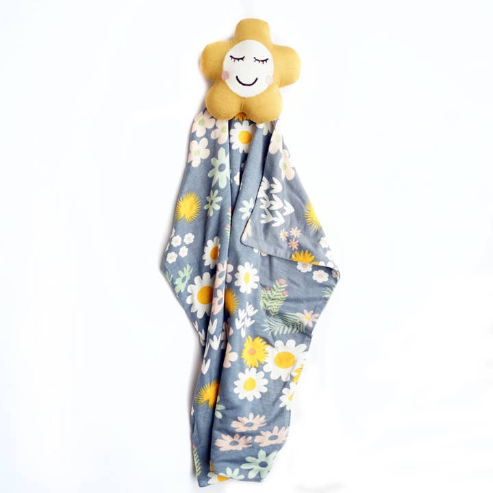 Emerson and Friends - Wholesale Security/Cuddle Blanket - Baby - Blue Daisy Spring Flowers Bamboo Baby Lovey Snuggle Blanket Gift