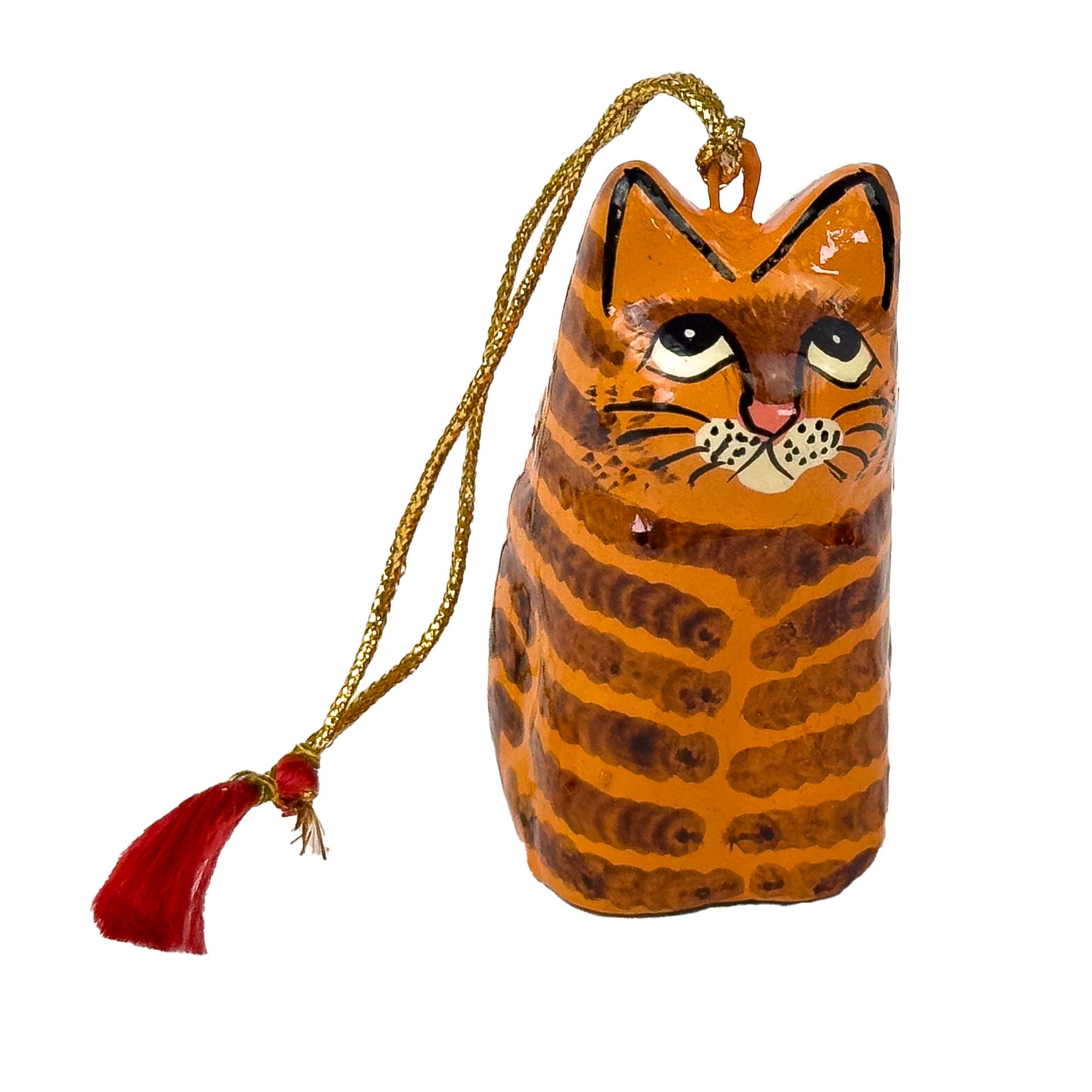 Global Crafts - Wholesale Ornament - Handpainted Kashmiri Sitting Cat, Tabby3