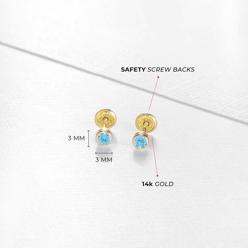 In Season Jewelry - Vendita all'ingrosso Orecchini - Bambini - Orecchini per neonati/bambini piccoli con pietra di nascita a castone sottile in oro 14k31