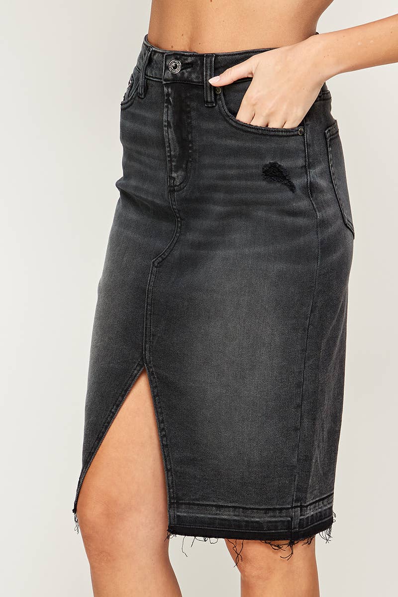 I1483SK - Black - Knee Length Denim Skirt for wholesale on Faire8