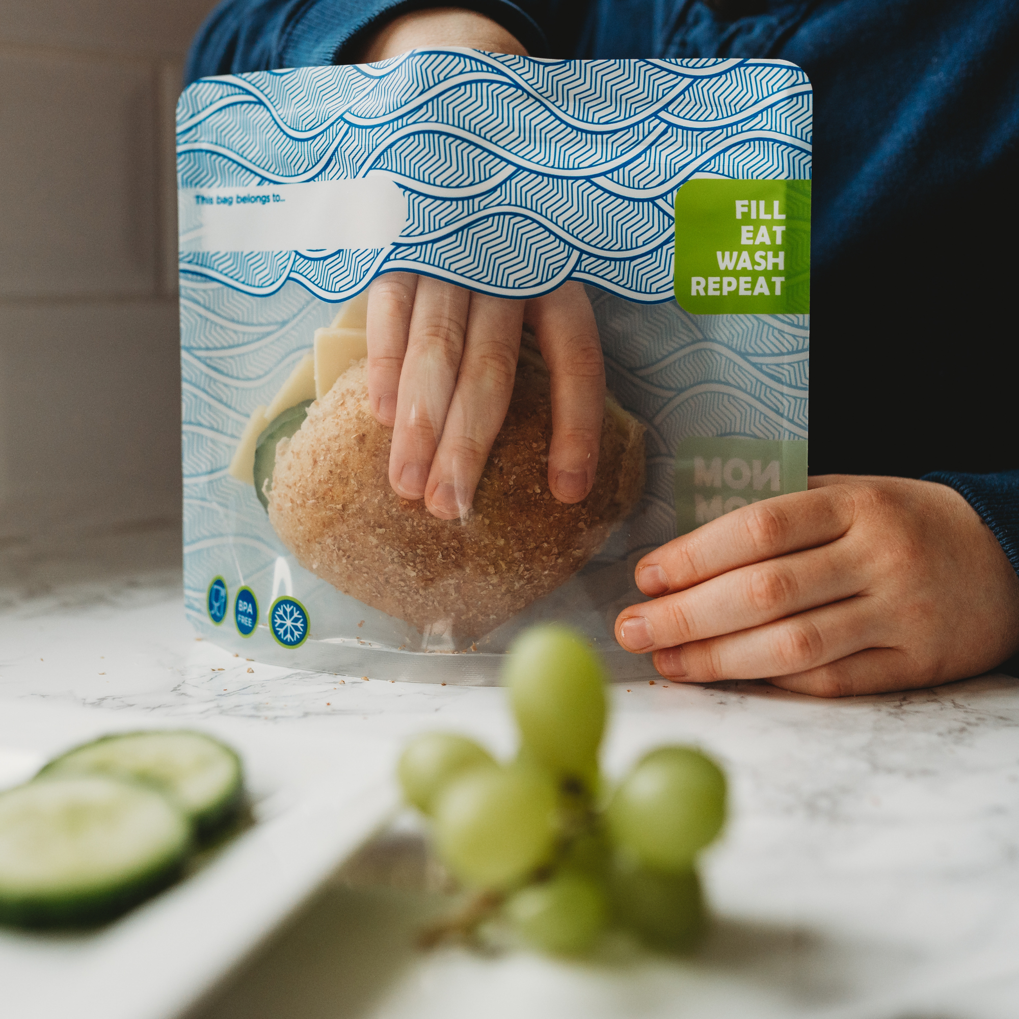 Nom Nom Kids - Wholesale Food Storage Wrap/Bag - 4 WAVE reusable sandwich bags6