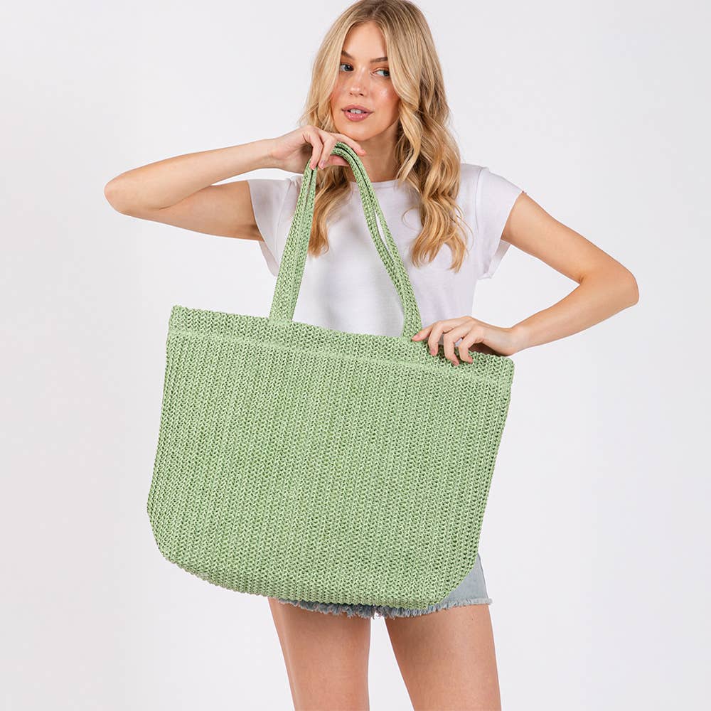 Sensibling Corp. - Wholesale Beach Bag - Solid Crochet Straw Tote Bag / Beach Bag
12