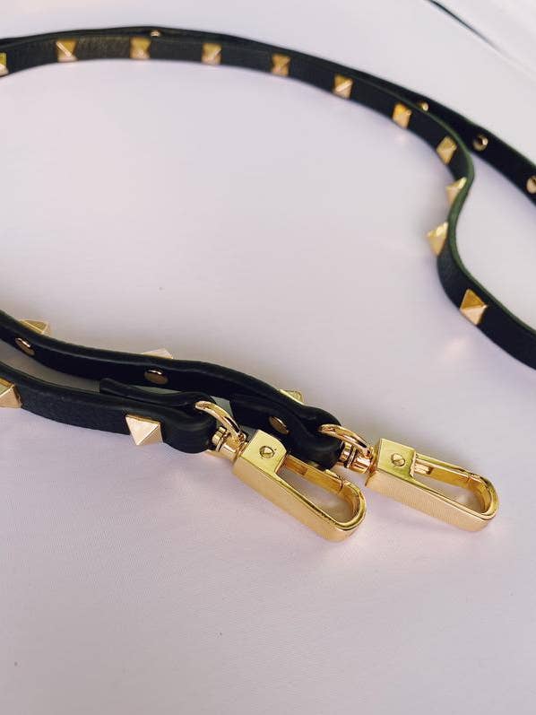 Apenas pulseira: pulseira cravejada de couro preto genuíno por atacado de HOLSTERE