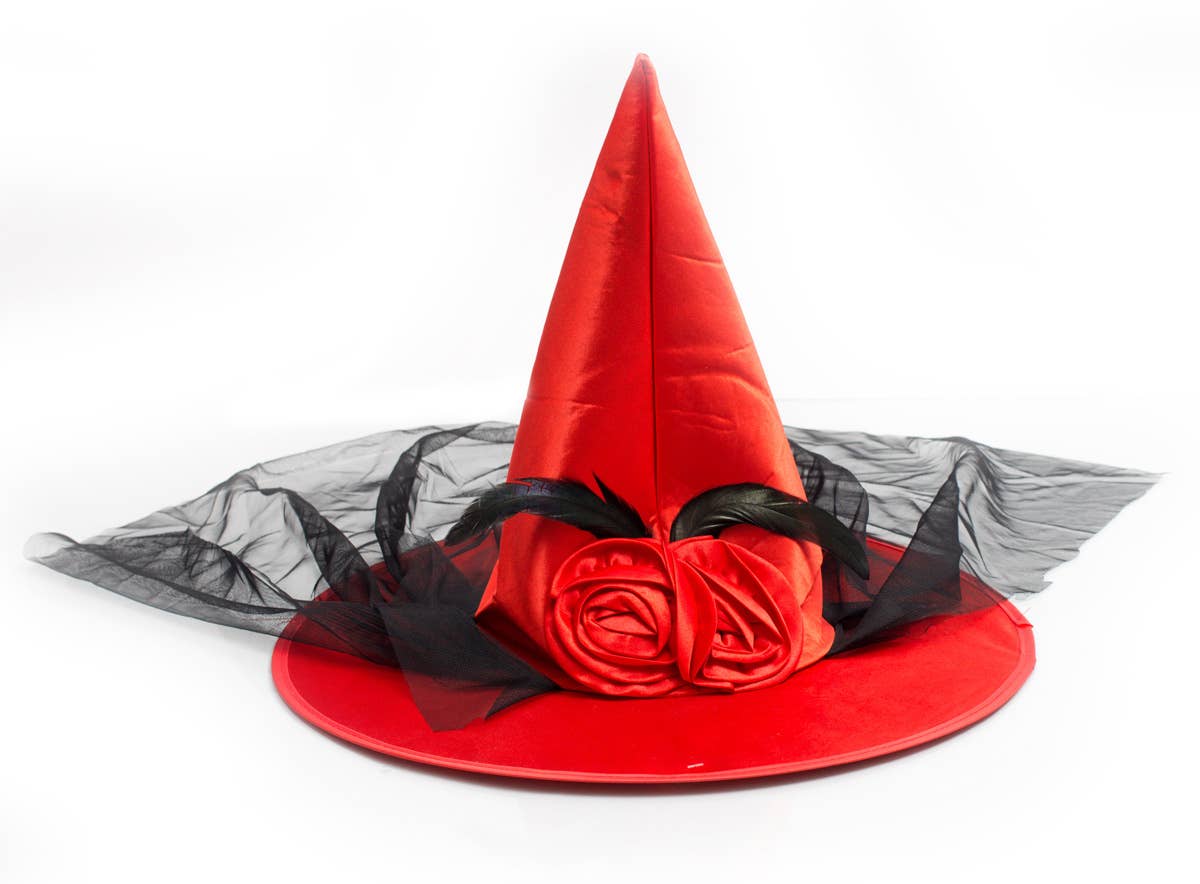 Partychimp – wholesale Party hat/crown – Witch Hat with Veil & Flower Decoration - Party Accessory1