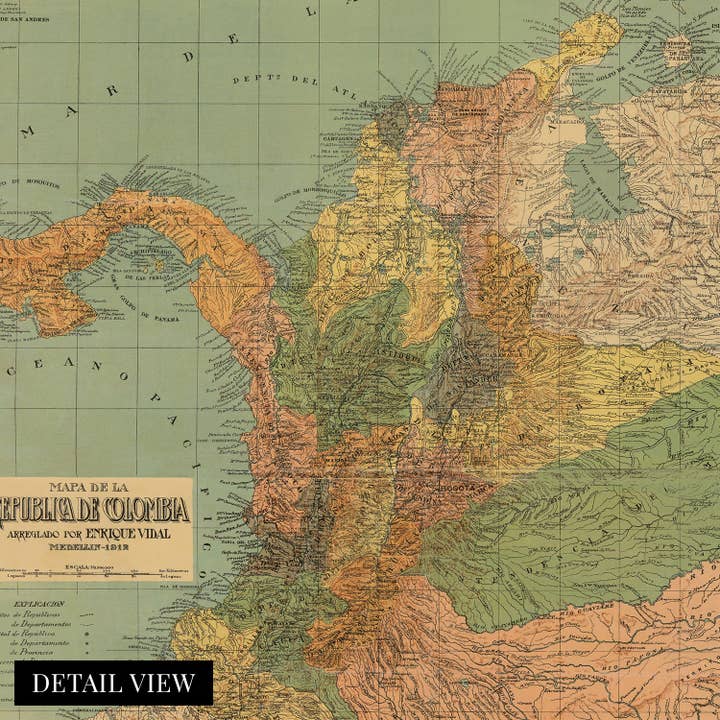 Historic Prints - Wholesale Map - 1911 Map of Colombia South America - Old Wall Art Map of Republic of Colombia - History Map of Colombia Poster