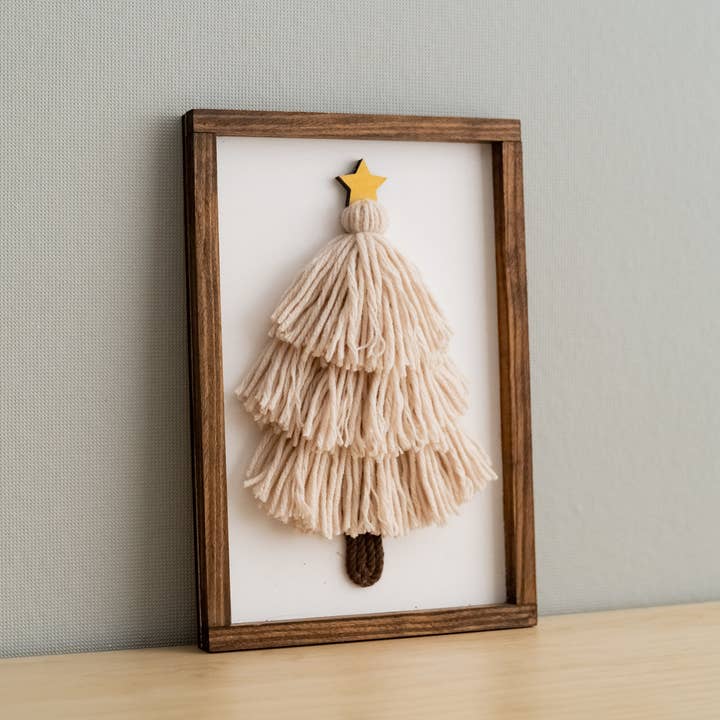 BeanDaikon - Venta al por mayor Decoración navideña - Árbol de Navidad de macramé con borla enmarcada V23