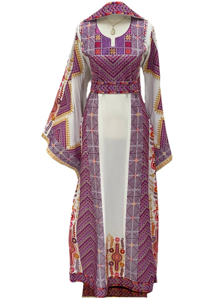 Hidaya Geborduurde Thoub | Elegante Culturele Stijl met Riem voor wholesale door Palestinian Elegance