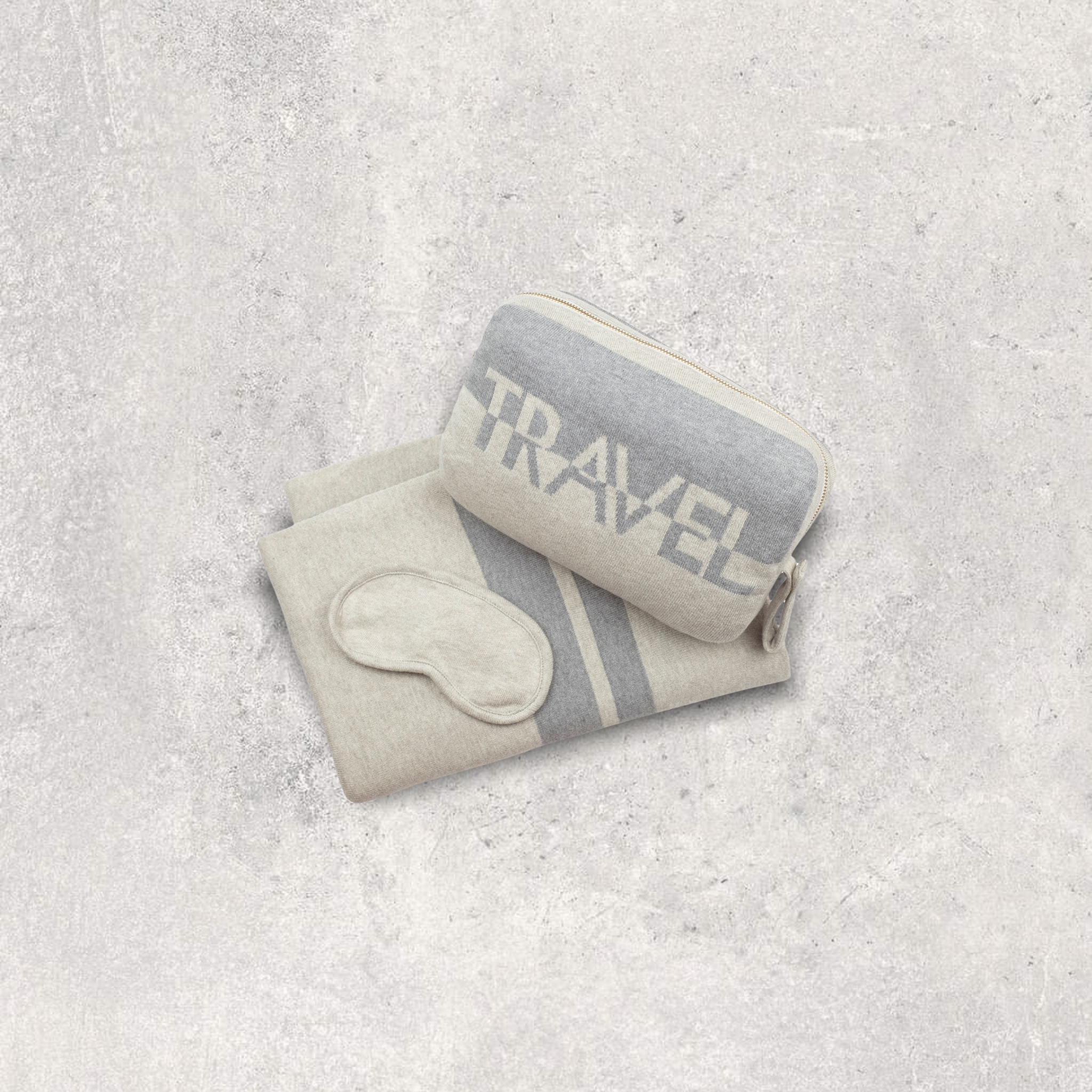 Pink Lemonade - Wholesale Travel Set - Dual Travel Organic Cotton Travel Blanket and Eye Mask Set - Linen Sand Mel/Lt grey Mel3