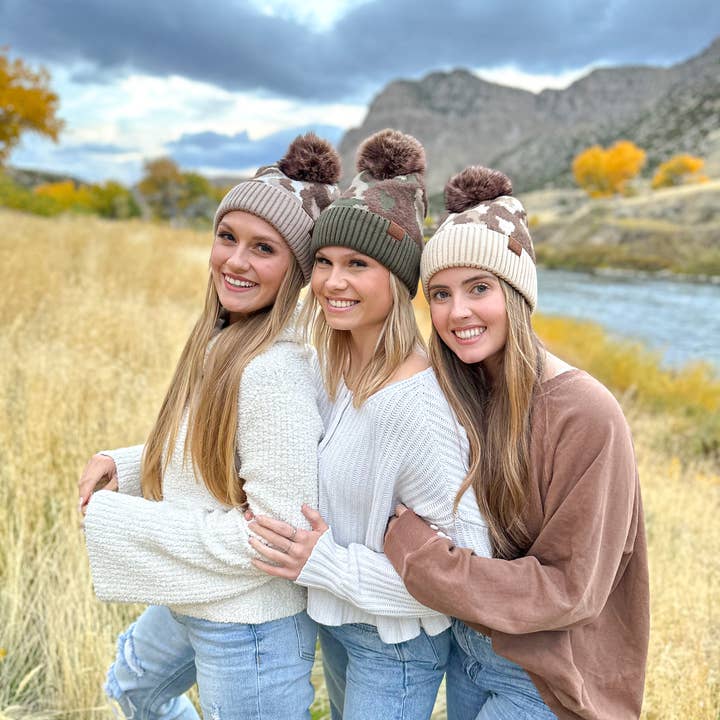 C.C Beanie - Wholesale Beanie - Women's - Abstract Camo Print Pom C.C Beanie HAT4005