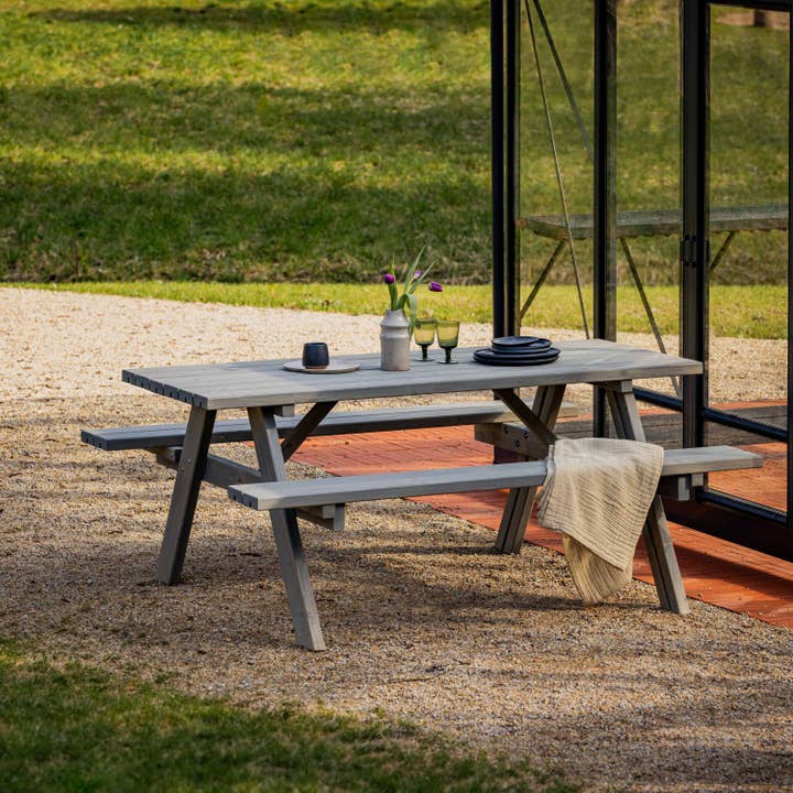 AMATA - Wholesale Patio table - Grey A-frame Wooden Picnic Table and Bench Set 7